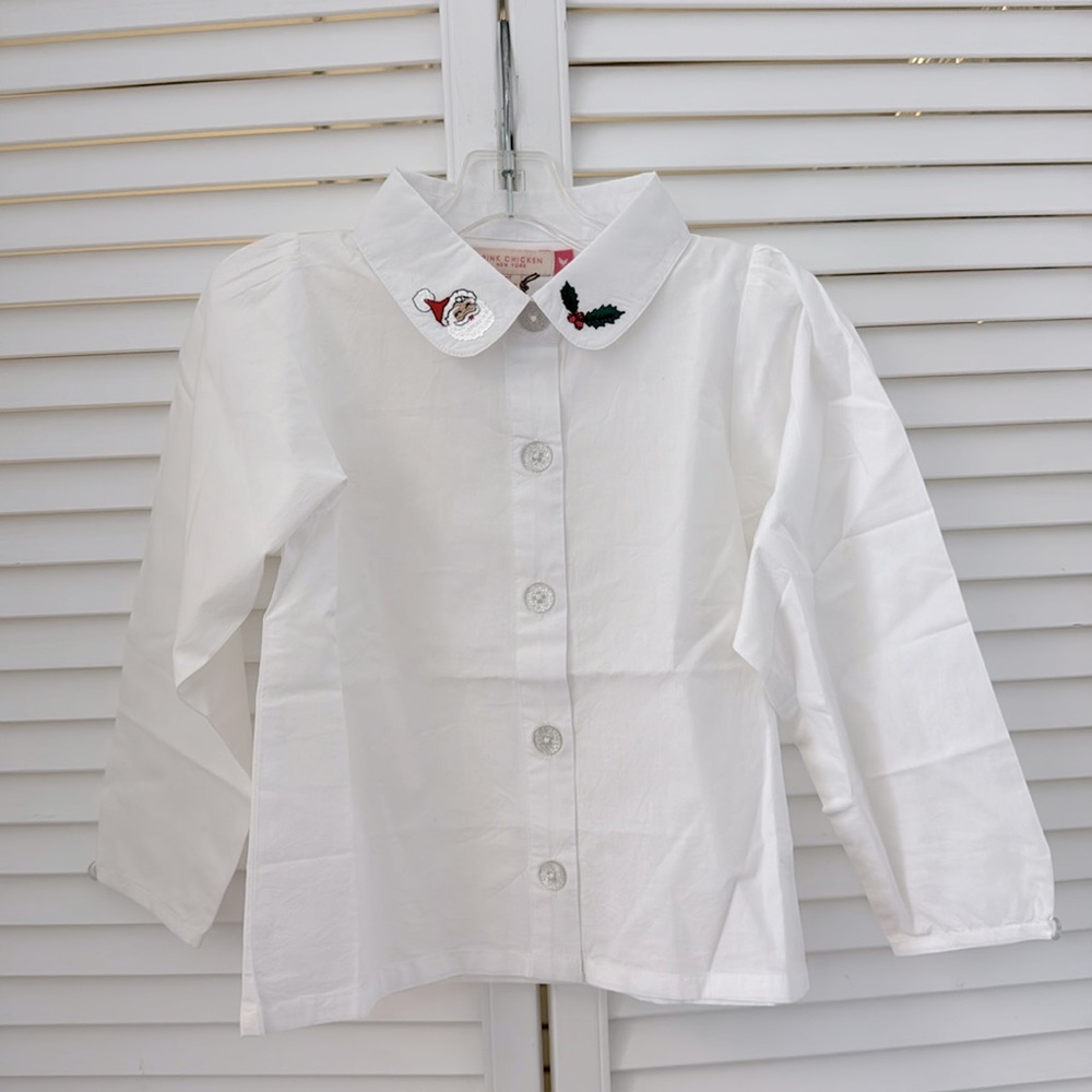 COPY - NWT Pink Chicken Girls Collar Shirt, Holiday Embroidery Size 6y